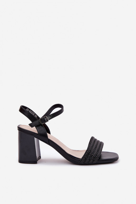 Sandálias femininas de salto alto com olhos brilhantes I Plecionką Vinceza 62228 cor preta