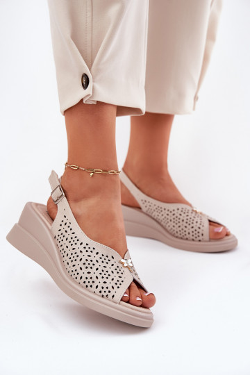 Sapatos femininos areia de salto alto com recortes de couro, Vinceza 79529