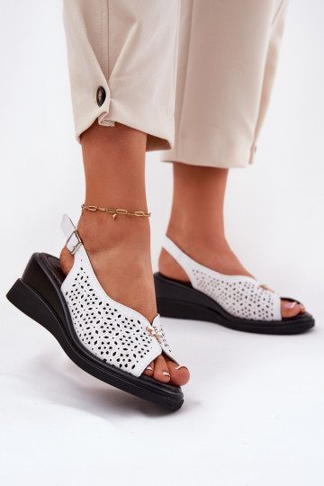 Sapatos femininos brancos de salto alto com recortes de couro, Vinceza 79529 2