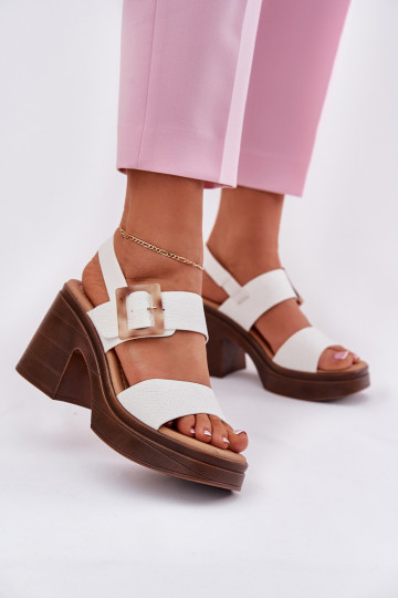 Sapatos femininos brancos de salto robusto e plataforma, Vinceza 17387