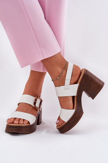 Sapatos femininos brancos de salto robusto e plataforma, Vinceza 17387 2