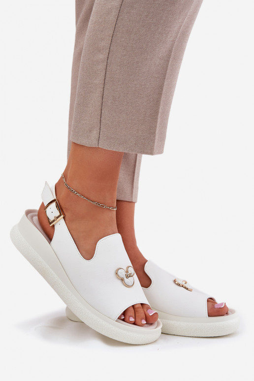 Sandálias femininas Feminino com enfeites Vinceza 66757 cor branca