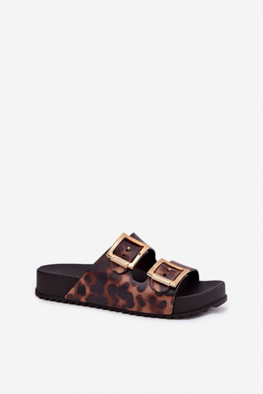Perfumado Chinelos femininos com fivelas com padrões de pele de leopardo ZAXY RR285059 cor marrom Perfumado Chinelos femininos com fivelas com padrões de pele de leopardo ZAXY RR285059 cor marrom