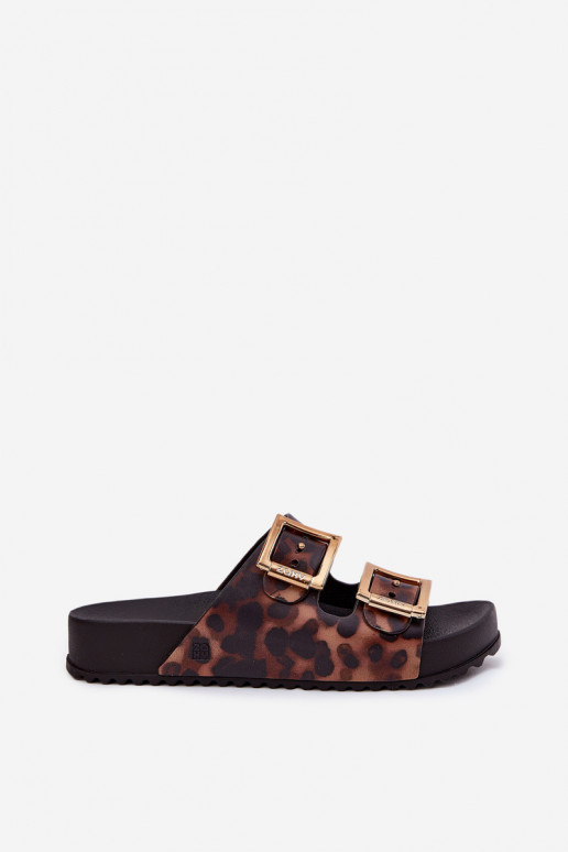 Perfumado Chinelos femininos com fivelas com padrões de pele de leopardo ZAXY RR285059 cor marrom Perfumado Chinelos femininos com fivelas com padrões de pele de leopardo ZAXY RR285059 cor marrom