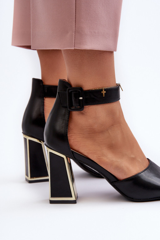 Estilo elegante Sandálias femininas de salto alto cor preta Rosazara