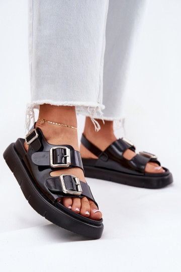Sapatos femininos pretos envernizados com fivelas de couro, Big Star RR274662 2