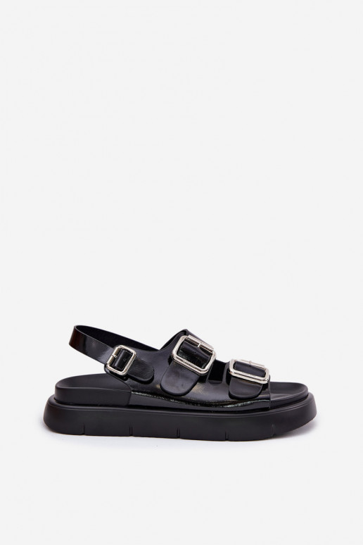 Pele Sandálias lacadas para mulheres com fivelas Big Star RR274662 cor preta