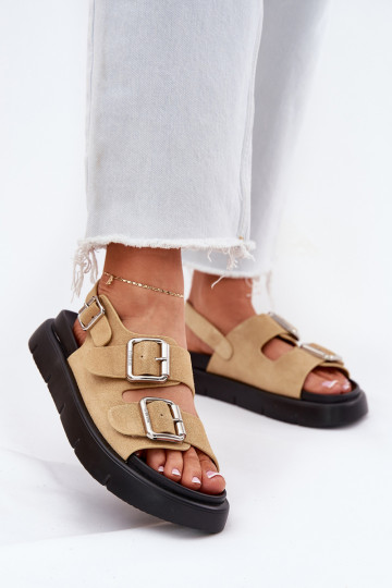 Sapatos femininos bege em camurça com fivelas, Big Star RR274665