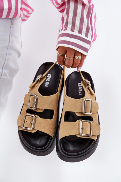 Sandálias femininas de camurça com fivelas Big Star RR274665 bege