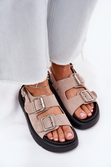 Sandálias femininas de camurça com fivelas Big Star RR274663 Tom rosa claro