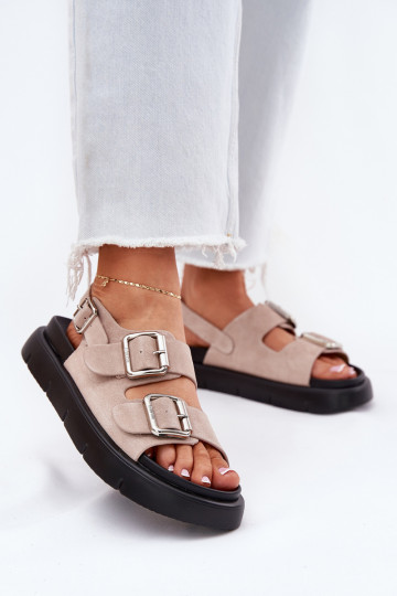 Sapatos de camurça rosa claro para mulheres com fivelas, Big Star RR274663 2