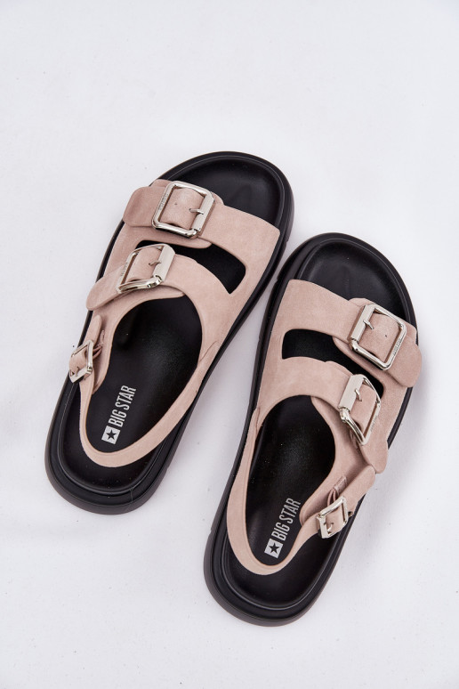 Sandálias femininas de camurça com fivelas Big Star RR274663 Tom rosa claro