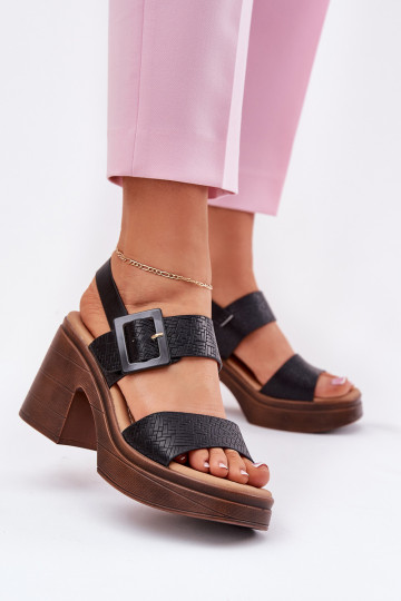 Sapatos de salto pretos femininos com saltos grossos e plataforma, Vinceza 17387 2