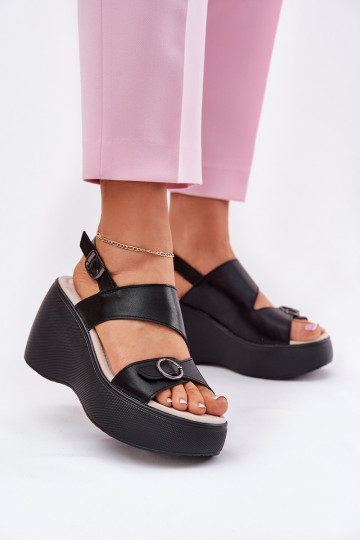 Sapatos femininos cor preta com salto e plataforma, S.Barski LR51-540