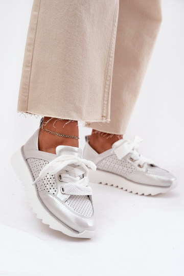 Pele À modalo de tênis Feminino com uma plataforma D&A LR51-796 cor prata