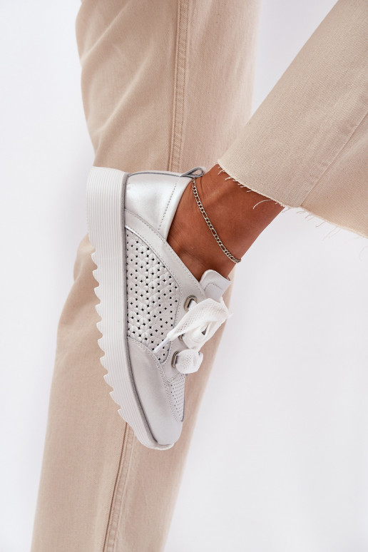 Pele À modalo de tênis Feminino com uma plataforma D&A LR51-796 cor prata