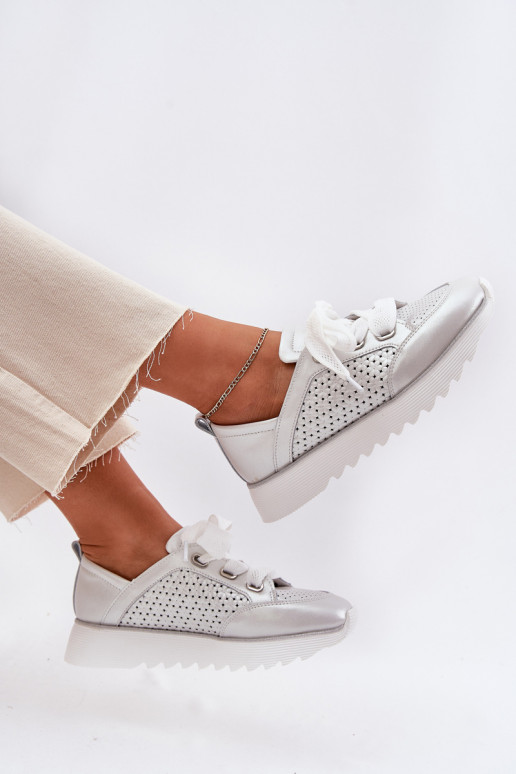 Pele À modalo de tênis Feminino com uma plataforma D&A LR51-796 cor prata