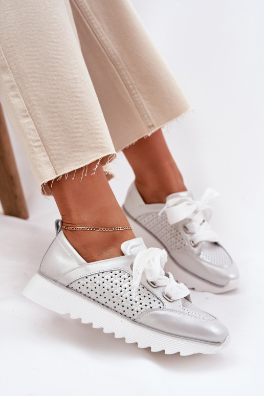 Pele À modalo de tênis Feminino com uma plataforma D&A LR51-796 cor prata