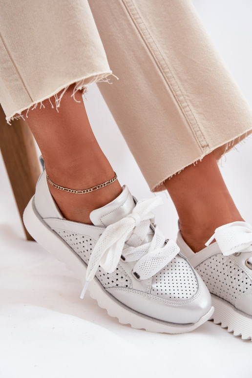 Pele À modalo de tênis Feminino com uma plataforma D&A LR51-796 cor prata