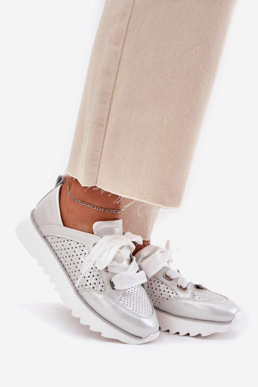 Pele À modalo de tênis Feminino com uma plataforma D&A LR51-796 cor prata