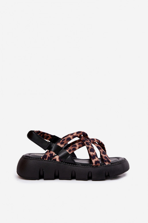 Sandálias femininas com uma plataforma com listras com padrões de pele de leopardo Filamira