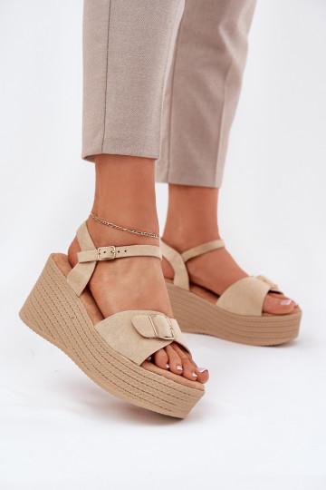 Sapatos femininos cor caqui com salto e fivelas, "Liniella"