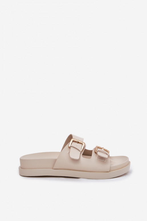 Chinelos femininos Ze cor douradami com fivelasmi bege Sonarea