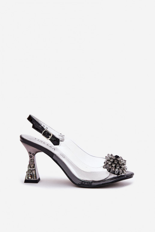 Transparente Sandálias de salto alto com olhos brilhantes Vinceza 70116 cor preta