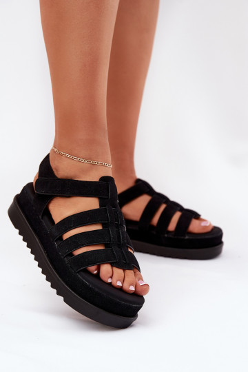 Sapatos femininos pretos com plataforma de camurça, "Filisenia"