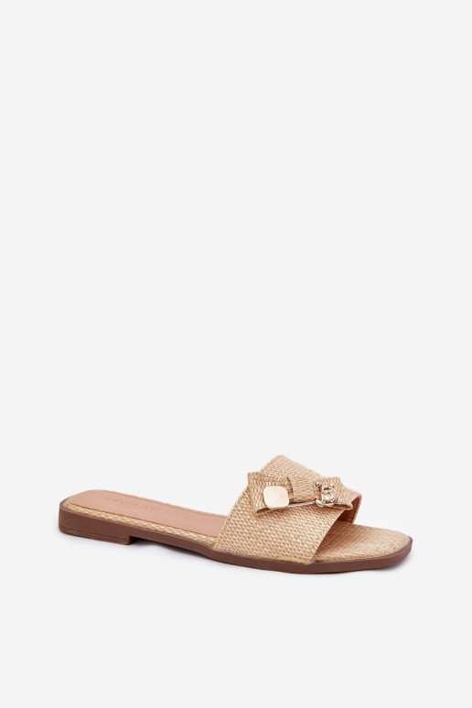 Chinelos femininos com salto largo com fitas bege Sallariela