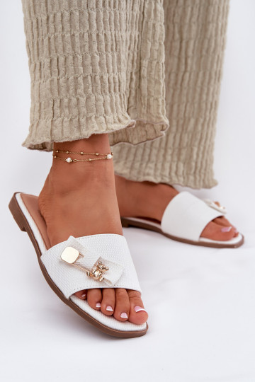 Chinelos femininos com salto largo com fitas cor branca Sallariela 2