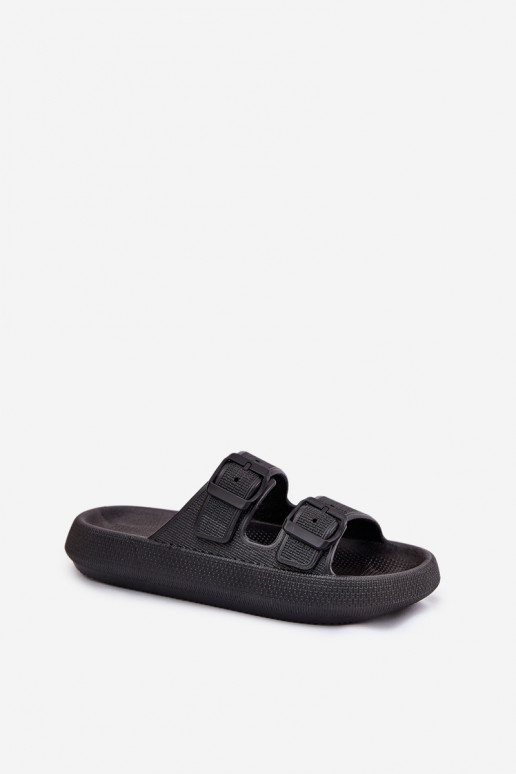 Chinelos femininos com uma plataforma com fivelas cor preta Nitiana