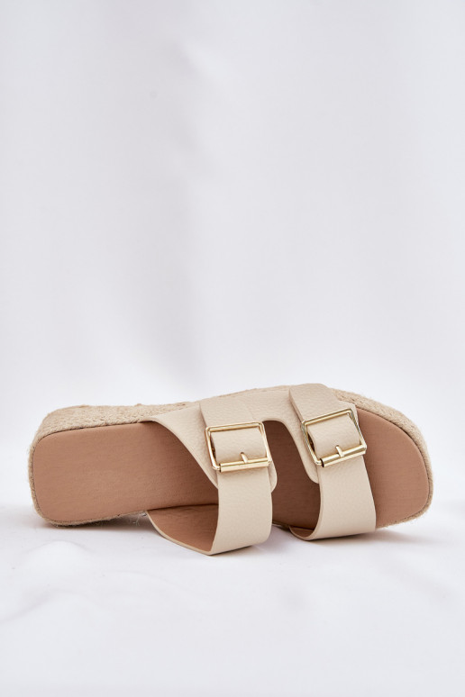 Chinelos femininos Em uma cunha Com trança I com fivelasmi bege Pasinea