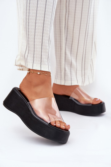 Chinelos femininos Z Transparentnym Tirasem Em uma cunha cor preta Meltiana 2