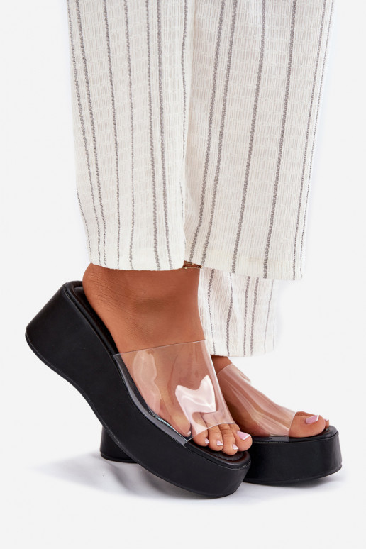 Chinelos femininos Z Transparentnym Tirasem Em uma cunha cor preta Meltiana