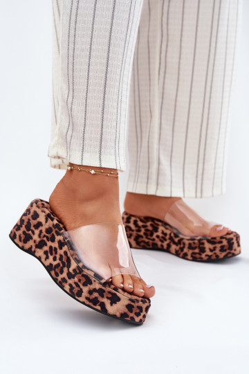 Chinelos femininos Z Transparentnym Tirasem Em uma cunha com padrões de pele de leopardo Meltiana