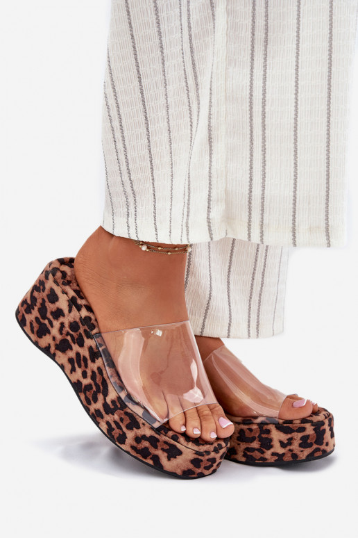 Chinelos femininos Z Transparentnym Tirasem Em uma cunha com padrões de pele de leopardo Meltiana