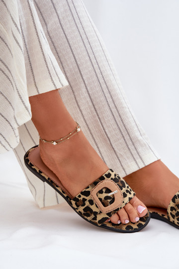 isósceles Chinelos femininos decorar com fivelas com padrões de pele de leopardo Clariola