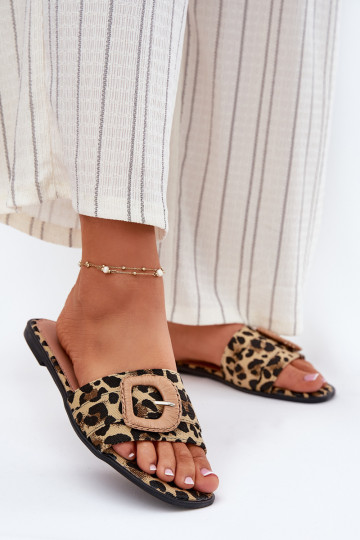 isósceles Chinelos femininos decorar com fivelas com padrões de pele de leopardo Clariola 2
