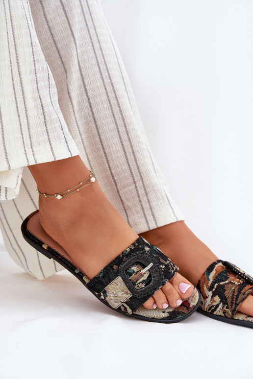 isósceles Chinelos femininos decorar com fivelas cor preta Clariola