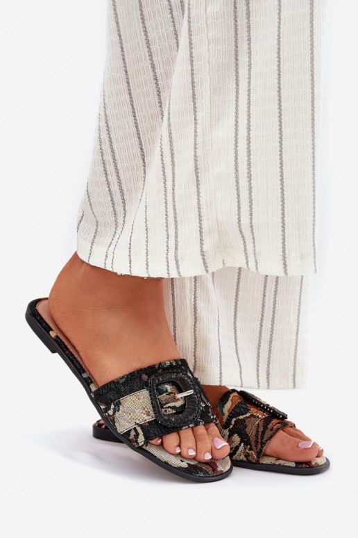 isósceles Chinelos femininos decorar com fivelas cor preta Clariola