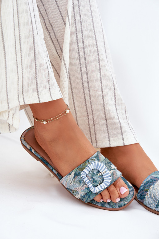 isósceles Chinelos femininos decorar com fivelas cor azul Clariola