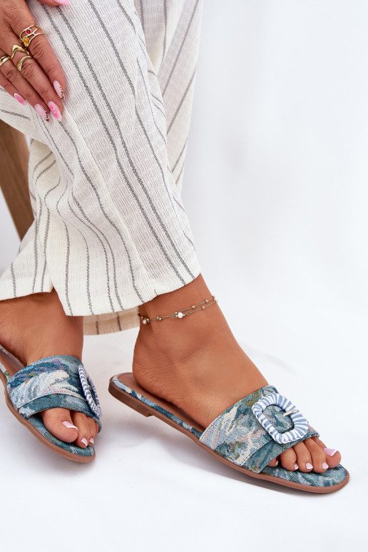 isósceles Chinelos femininos decorar com fivelas cor azul Clariola