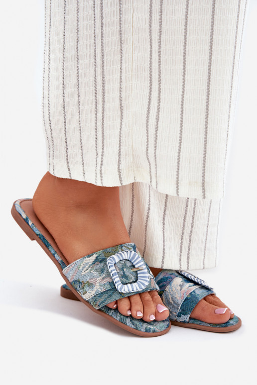 isósceles Chinelos femininos decorar com fivelas cor azul Clariola