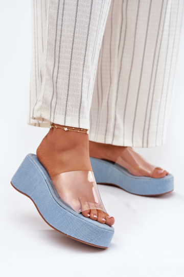 Chinelos femininos Z Transparentnym Tirasem Em uma cunha Tem que serterial jeans Meltiana