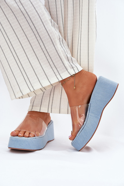 Chinelos femininos Z Transparentnym Tirasem Em uma cunha Tem que serterial jeans Meltiana