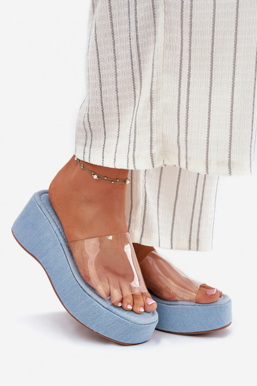 Chinelos femininos Z Transparentnym Tirasem Em uma cunha Tem que serterial jeans Meltiana