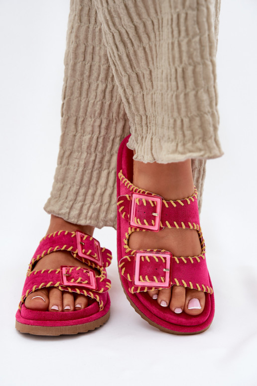 Chinelos femininos com fivelas I Ozdobnym Obszyciem cor rosa Visley