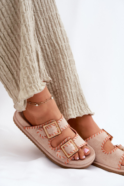 Chinelos femininos com fivelas I Ozdobnym Obszyciem bege Visley