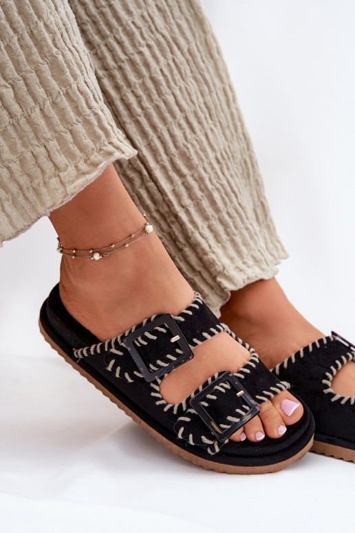 Chinelos femininos com fivelas I Ozdobnym Obszyciem cor preta Visley